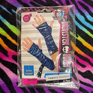 Kids Monster High Blue and Black Zebra Glove arm warmers